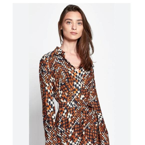 Equipment Relle Silk Shirtdress 2 Luxury Houndstooth Academia Modest Business - Picture 3 of 16